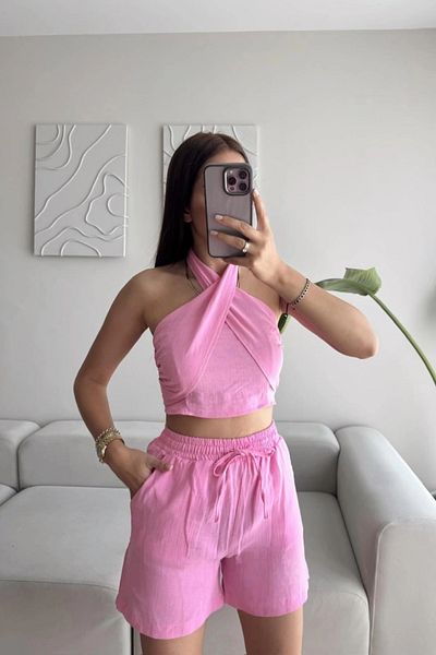 MOZENA Double Suit with Cross Tie Shorts