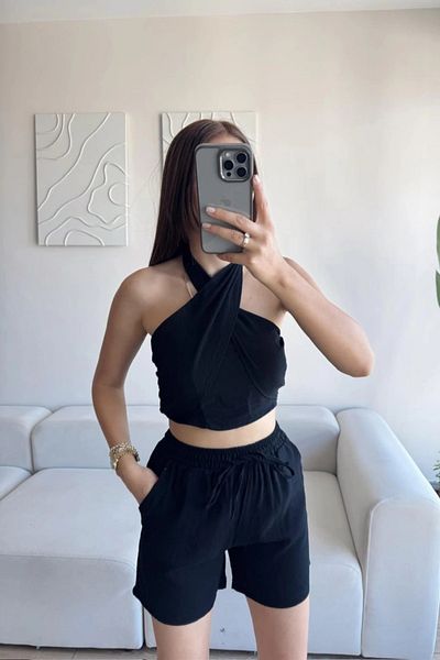 MOZENA Double Suit with Cross Tie Shorts