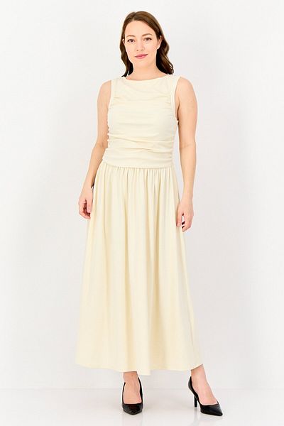 Bebe Women Solid Maxi Dress, Cream