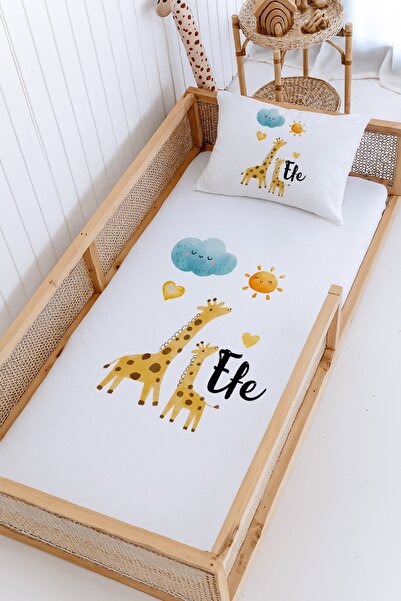 Lilabio %100 Pamuk İsme Özel Montessori Yatak Pike Seti 100x200 Zürafa