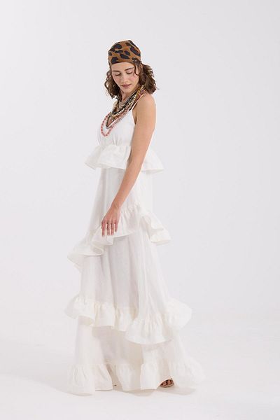 NOK İSTANBUL Sea Wawe 100% Linen Dress White