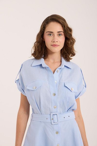NOK İSTANBUL 100% Linen Melissa Dress Baby Blue