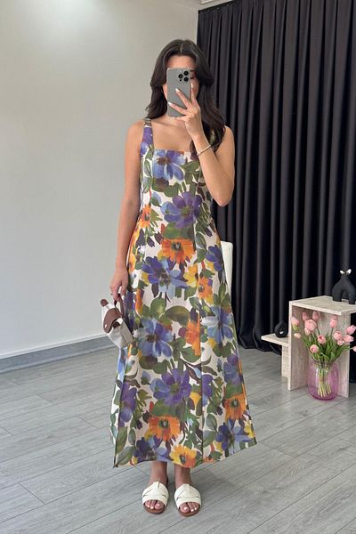 ECEMİ Roy Square Neck Floral Pattern Dress