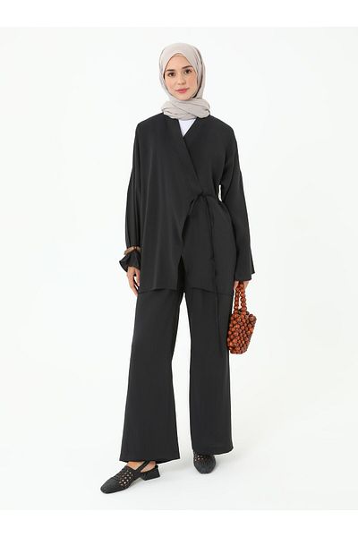 Refka Modal Pants Kimono Double Set - Black - Refka