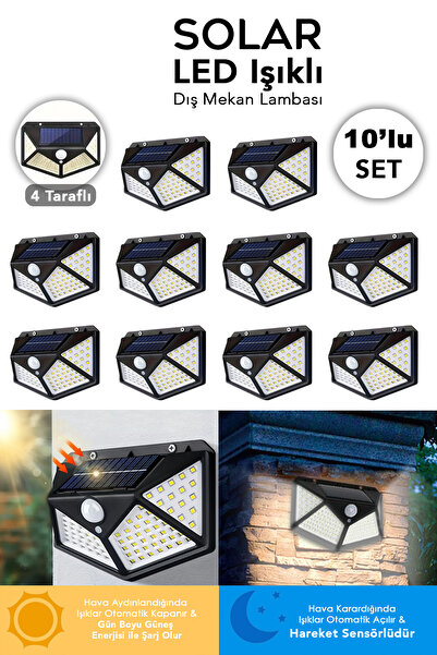 Meleni Home 10 Adet Güneş Enerjili Duvar Lambası - Solar 100 Led Işık 3 Modlu...