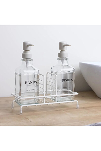 Kosova Metal Standlı Cam Sabunluk Seti