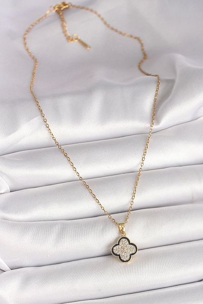 NETWORK ART Bfs 316L Steel Gold Color Chain Zircon Stone Clover Model Women's Necklace