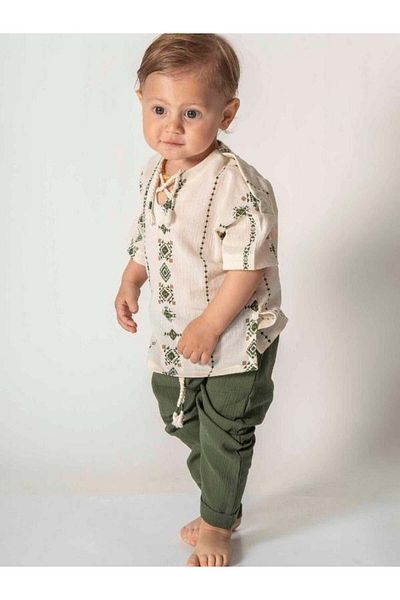 Zekids Baby Ethnic Patterned Organic Cotton Pants Set