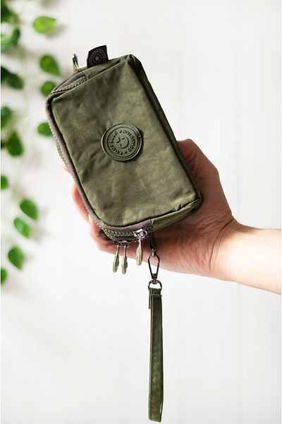 İMAKS Crinkle/Clinkir Waterproof 3 Zippered Shoulder Strap Mobile Phone Carrying Bag Wallet K. Green 3031
