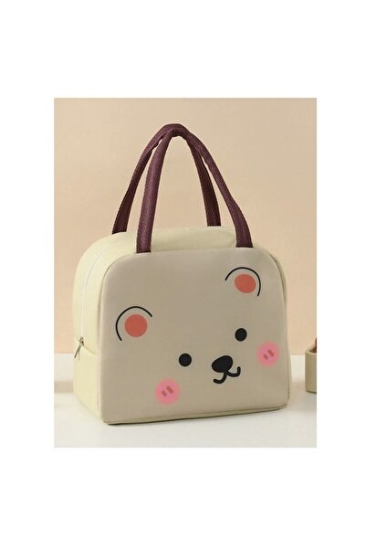 The Casius. Lunch Bag with Bear Design, Beige Color - The Casius