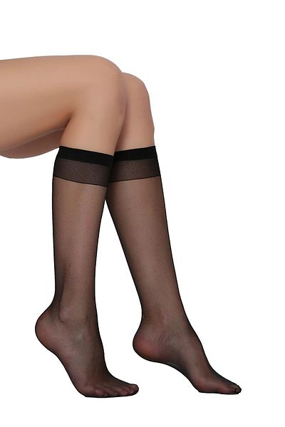 Daymod Women's Black Lady Fity 15 Thin Shiny Toeless Knee High Socks Pack of 6