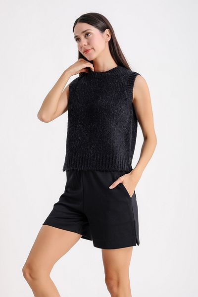 Barbara Baileys Crew Neck Feathered Slit Sweater
