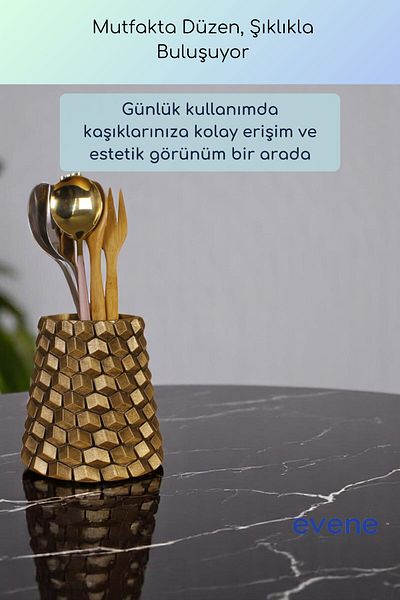 Evene Suport pentru tacâmuri de blat Suport decorativ pentru tacâmuri vertical Cilindru Suport pentru tacâmuri Culoare auriu anticat Model 84