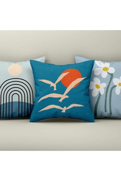 Lenjerii Deosebite Set 3 fete perna decorative 43x43cm, Pescarusi si flori