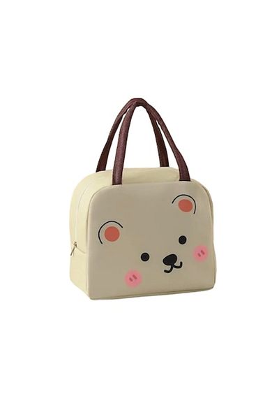 The Casius. Lunch Bag with Bear Design, Beige Color - The Casius