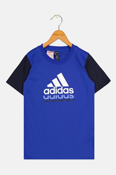 adidas Kids Boy Graphic Print Short Sleeves T-Shirt, Blue/Black