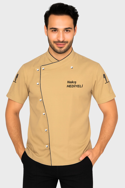 Üniformanya Nume Cadou Bej Manecă scurtă Jachetă de bucătar ținută de bucătar...