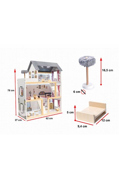 ideal STORE The Family Home idealSTORE Wooden Dollhouse, Dimensions 62 x 27 x 78 cm, Accessorized with Lu