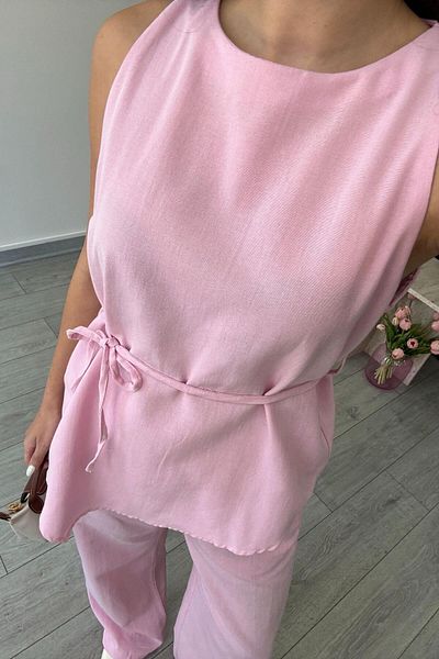 ECEMİ Tana Pink Asymmetrical Blouse Trousers Set