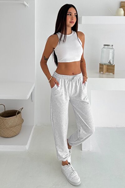 FEMELLE Women's Light Gray Sweatpants with Elastic Legs and Waist