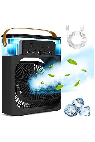 Denx مكيف هواء محمول أسود، مروحة رذاذ ماء سعة 600 مل، مروحة رذاذ USB، مروحة تبريد سطح المكتب DX2552