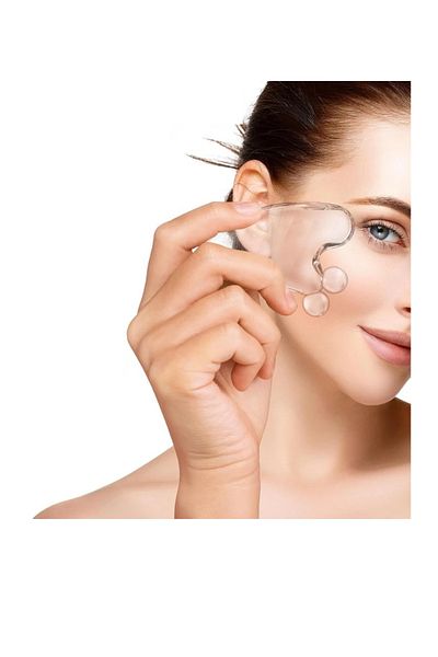 OEM Facial massage stone, 11.2 x 7 cm, natural resin, transparent