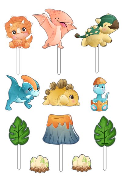 Bloom Atelier Baby Dino Cake Figurines, Set of 11 Cake Accessories, Cake Decoration Accessories, Cake Decorations