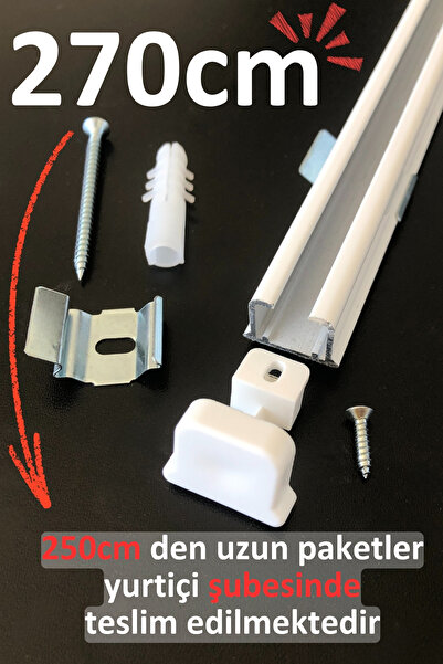 İzen Tek Kanallı 270cm Beyaz Alüminyum Ray (19mm) Tekli Korniş + Metal Portray
