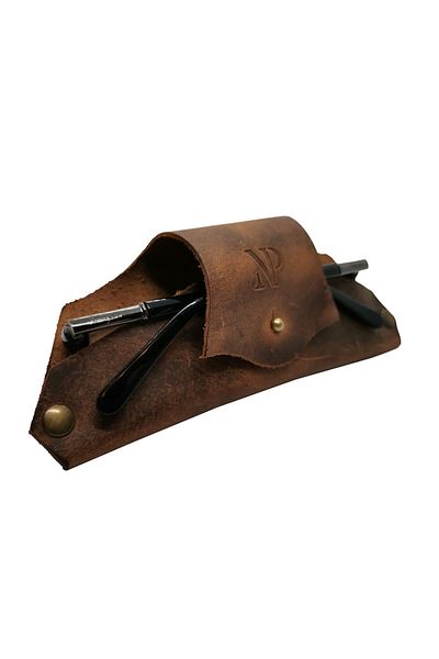 Natty Pell Natty Pell goth glasses case made of genuine leather, Brown 04MM