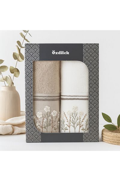 Özdilek Flower Embroidered 2-Piece Towel Set