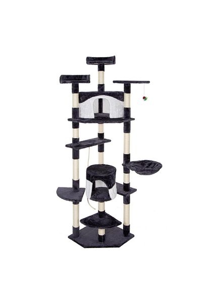 SERSIMO Cat Play Set, With Scratching Post, Hideaway, Bed, Ball, Rope, 203cm, Gray