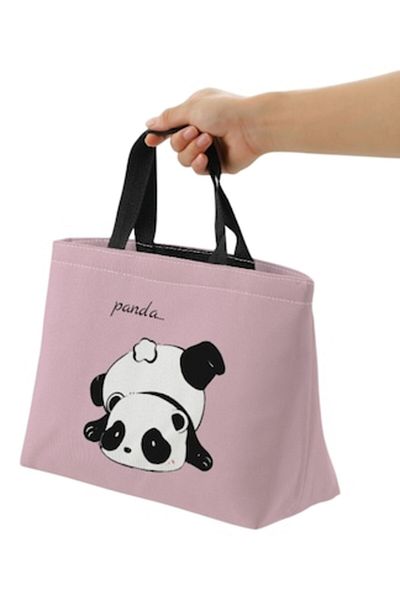 The Casius. Portable Lunch Bag in Polyester for School, Office, Travel, Panda Design, 22 x 35 x 14 cm, Pink Colo