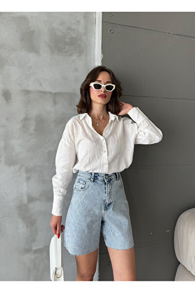 Bluezoni Kadın Taşlı Özel Tasarım Likralı Kot Şort