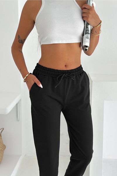 FEMELLE Pantaloni de sport negri de damă cu picioare și talie elastice