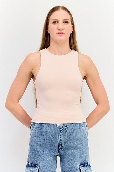 Kathy Ireland Women Crew Neck Sleeveless Solid Tank Top, Light Pink