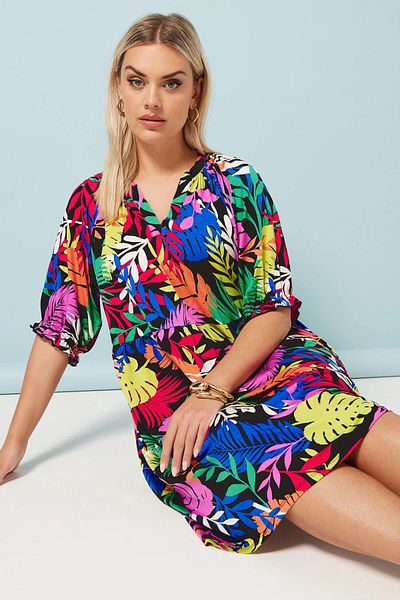 Stil Diva Plus Size V-Neck Floral Print Mini Dress 304070
