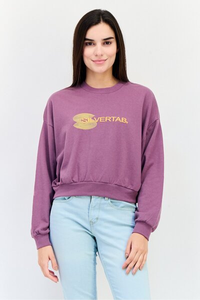Levi's Women Crew Neck Graphic Print Long Sleeves Sweatshirt, Purple