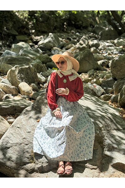 Mina Terzi&Butik Kiremit Etek Üstü Güpür Yaka Gömlek