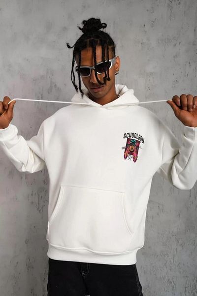 Silerra Men's SCHOOL BOY Printed Hooded Sweat - White