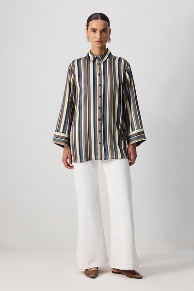 Touché Privé Line Pattern Satin Shirt