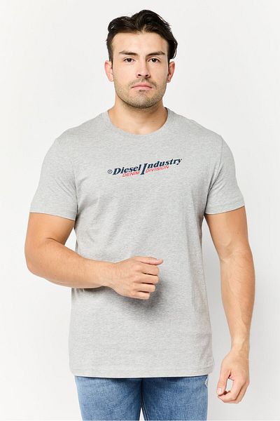 Diesel Men Crew Neck Short Sleeves Graphic Print T-Shirt, Grey