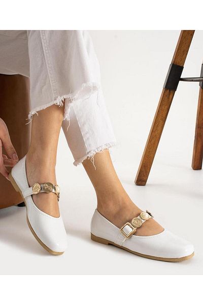 VENUCIA Women's Mary Jane Ballet Shoes Comfortable Daily Model with Pearl and Gold Button Buckle