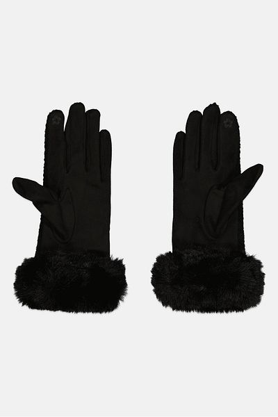 London Fog Women 1 Pair Textured Fur Cuff Woven Gloves, Black