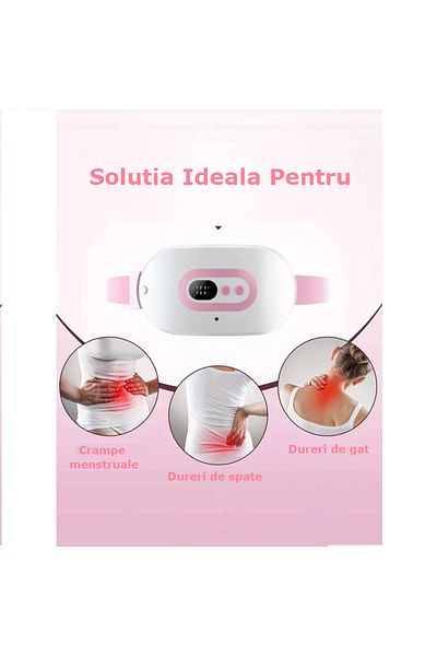 Clavi Centură abdominală cu încălzire și masaj Clavi, pentru dureri menstruale și de ciclu, portabilă, alb-roz
