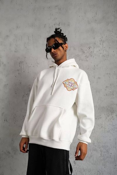 Silerra Men's Kilim Pattern Hooded Sweat - White