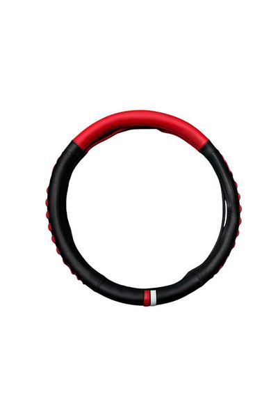 ideal STORE idealStore Faux Leather Steering Wheel Cover, Size M 38CM, Black Red Color, Compatible with Most