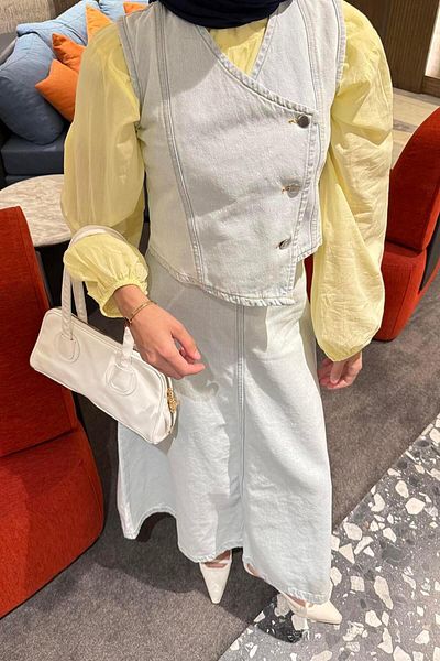lamelif Cruvaz Closed Denim Skirt Suit Ice Blue