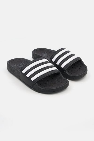 adidas Kids Boy Slide Brand Stripe Slippers, Black