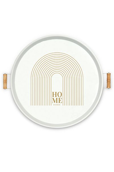 hemlife 3-Piece Printed White (45, 37, 30 cm) Metal Tray with Wooden Handles Tea Tray Presentation Tray Set