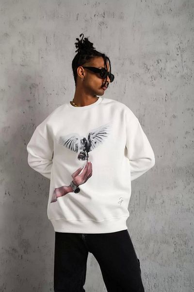 Silerra Men's Pigeon Printed Sweatshirt - White